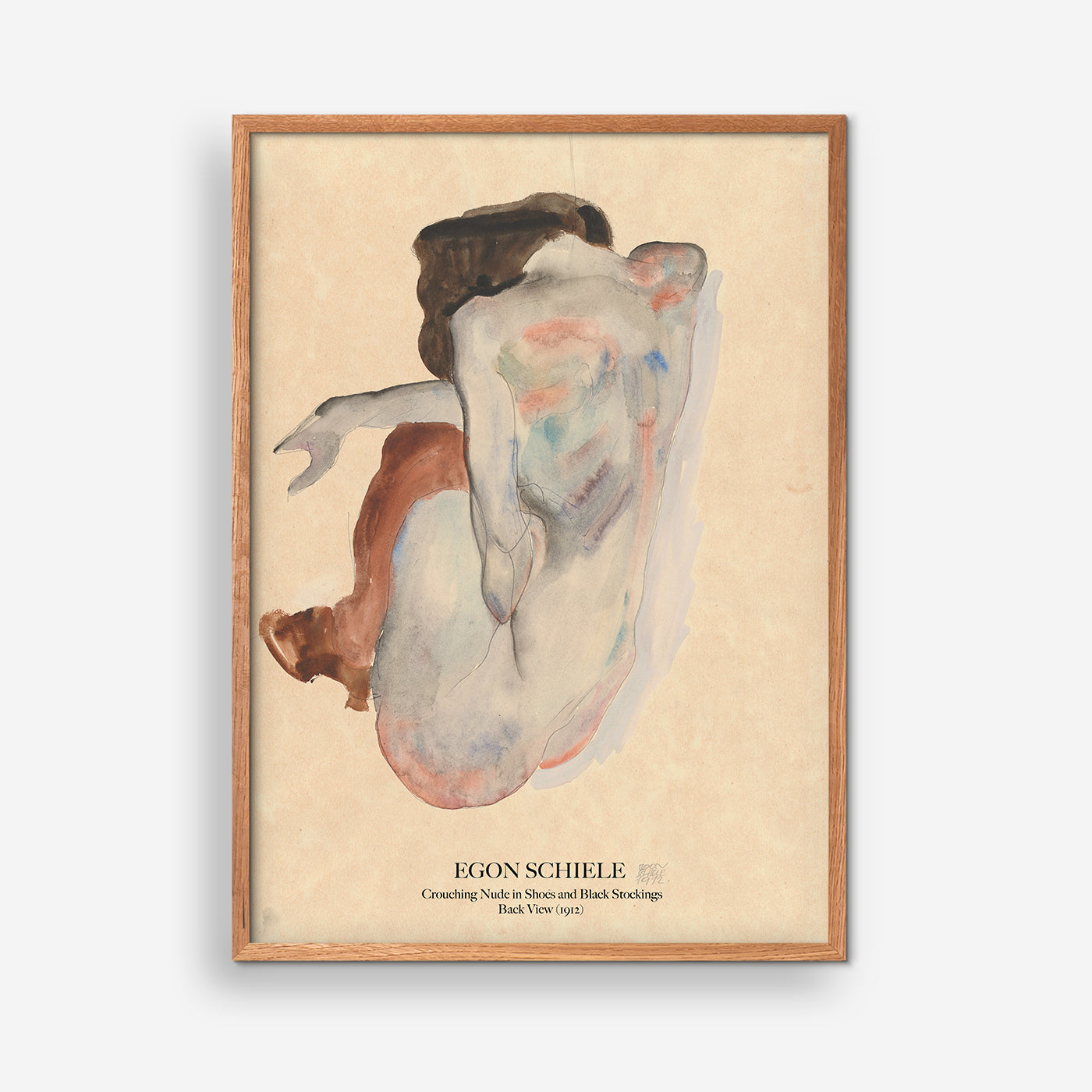 Crouching Nude in Shoes and Black Stockings - Egon Schiele