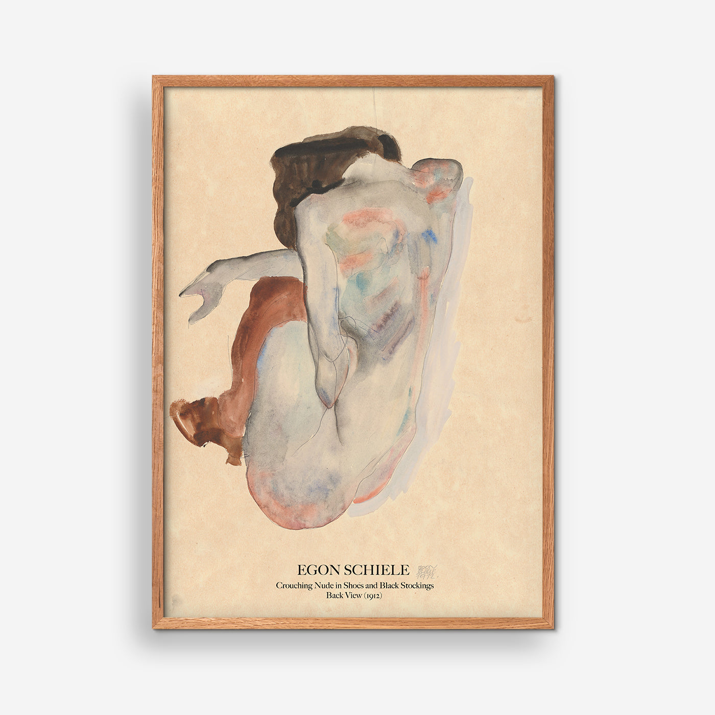 Hukande naken i skor och svarta strumpor - Egon Schiele 